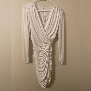VTG 1980s Ruched Ivory Laura Winston‎ Embellished Midi Dress Juniors Size 9-10